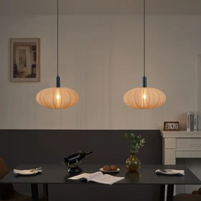 Japandi závesná lampa čierna s hnedým látkovým tienidlom 2-Lights - Bida