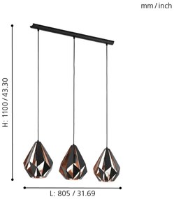 Eglo 49991 - Závesné svietidlo CARLTON 1 3xE27/60W/230V