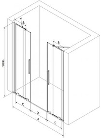 Mexen Velar Duo, posuvné sprchové dvere do otvoru 200 cm, 8mm číre sklo, brúsená oceľ, 871-200-000-02-97