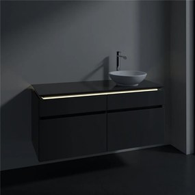 VILLEROY &amp; BOCH Legato závesná skrinka pod umývadlo na dosku (umývadlo vpravo), 4 zásuvky, s LED osvetlením, 1200 x 500 x 550 mm, Glossy Grey, B582L0FP
