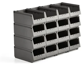 Plastové boxy AJ 9000, séria-73, 350x206x155 mm, 16 ks, grey
