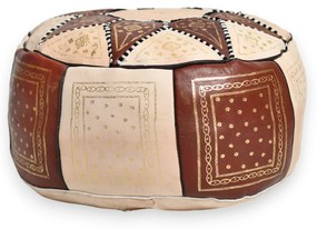 Kožená taburetka s ornamentami (hnedá)
