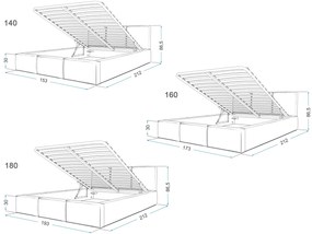 Čalúnená manželská posteľ s úložným priestorom Izabela - krémová Rozmer: 180x200