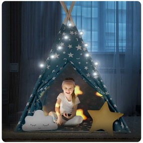 Detský stan Tepee so svetlami Nukido - modrý