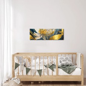 Obraz - Maľba zlatých kvetov (s hodinami) (90x30 cm)