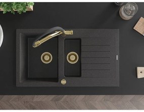 Mexen Matias, granitový drez 900x505x200 mm, 1,5-komorový a drezová batéria Duo, čierna škvrnitá, 6502-76-671701-57-G