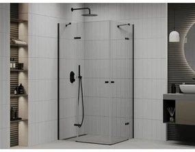Mexen Roma Duo, sprchovací kút 90 (dvere) x 80 (dvere) cm, 6mm číre sklo, čierny profil, 854-090-080-70-00-02