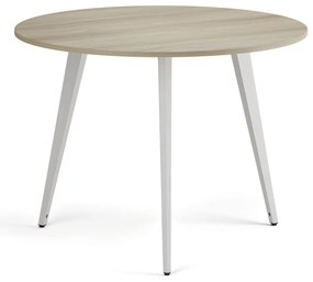 Konferenčný stôl PRIMO VIBE, priemer 100 cm, biela podnož, dub prírodný