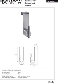 Bemeta Design NEO: Háčik, na dvere - 104106153