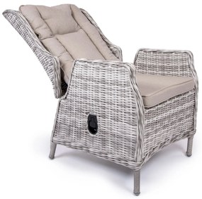 Ratanové polohovateľné kreslo KINGSMAN svetlo-sivé so svetlou poduškou