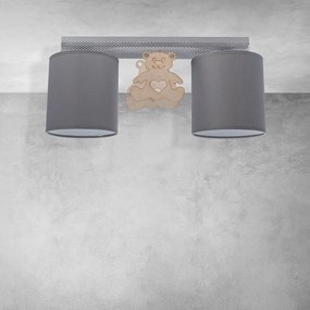 Detské stropné svietidlo Bear, 2x sivé textilné tienidlo, gre