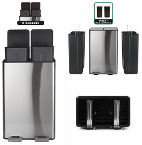 Oceľový odpadkový kôš 2x30 l na triedený odpad/nášľapný v matne striebornej farbe Aliya – Spirella