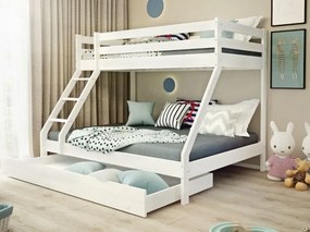 Poschodová posteľ z masívu DENIS vr. oboch roštov - 200x90/140 cm - biela