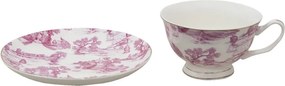 Bielo-ružová porcelánová šálka s tanierikom - Ø 10*6 / Ø 15*2 cm / 250 ml
