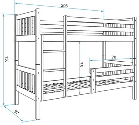 Poschodová posteľ CARINO 200x90cm - Biela (BEZ zásuvky)