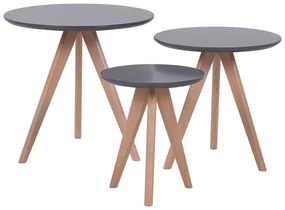 Sada 3 konferenčných stolíkov sivá/svetlé drevo VEGAS Beliani