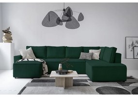 Tmavozelená menčestrová rozkladacia rohová pohovka (pravý roh/do tvaru "U") Brave Dave – Miuform