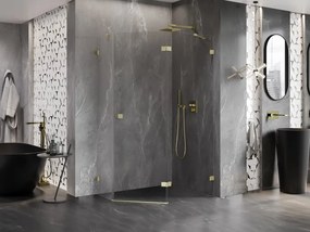 Mexen Lunar, pravý výklopný päťuholníkový sprchový kút 100 x 90 cm, 8mm číre sklo, zlatý matný profil, 831-100P-090L-55-00-P