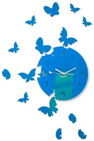 Nástenné akrylové hodiny Motýle - modrá