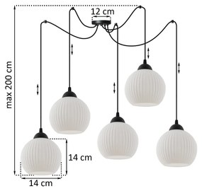 Závesné svietidlo Riffle Round Spider, 5x biele sklenené tienidlo, b