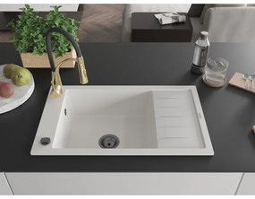 Mexen Elias, 1-komorový granitový drez 795x480x200 mm a drezová batéria Aster, biela, 6511-20-73450-57-B