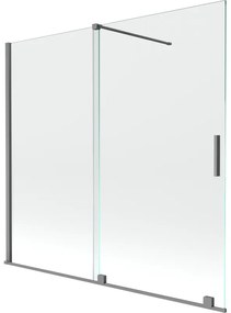 Mexen Velar, 2-krídlová posuvná vaňová zástena 170 x 150 cm, 8mm číre sklo, brúsený grafit, 896-170-000-01-95