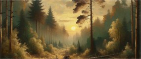 Obraz - Slnko žiariace lesom (120x50 cm)