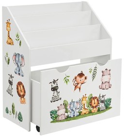 Juskys Detská knižnica s 3 priehradkami a výsuvným boxom na hračky