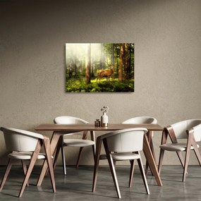 Sklenený obraz jeleňa v lese (70x50 cm)