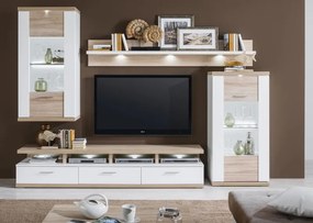 Obývacia stena Caracas kombi 333, dub / biely lesk, s osvetlením