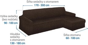 Bielastické poťahy CRISTINA tabaková sedačka s otomanom vpravo (š. 170 - 300 cm)