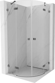 Mexen Lunar, polkruhový výklopný sprchový kút 90 x 90 cm, 8mm číre sklo, profil grafit brúsený, 833-090L-090P-66-00
