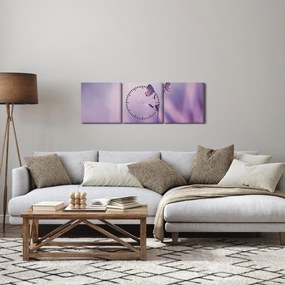 Obraz - Fialové motýliky (s hodinami) (90x30 cm)