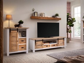 furniture-nabytek.cz - Masívna komoda Capera z borovicového dreva a MDF, lakovaná, biela s hnedými detailmi