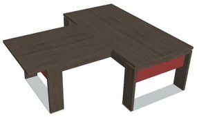 Stôl Verno+ S 200 x 220 cm s rokovacím prvkom, dub antracit / červená