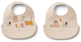 LIEWOOD Silikónový podbradník s vreckom Ember Cats and Dogs – set 2 ks