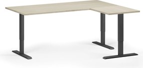 Výškovo nastaviteľný stôl, 180x140 cm, 3 motory, L/P, čierna podnož, dub prírodný