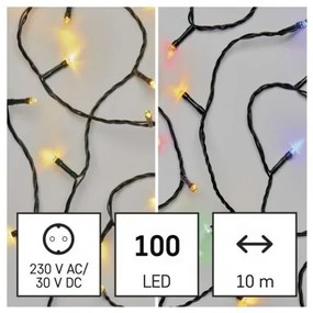 LED vianočná reťaz 2v1, 10 m, vonkajšia aj vnútorná, teplá biela/multicolor, programy