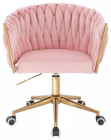 LuxuryForm DESIGN Kreslo NORDEN VELUR na zlatej podstave s kolieskami - ružové