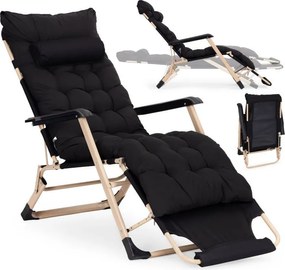 Záhradné plážové ležadlo 2 v 1 s vankúšom, opierkou hlavy, nastaviteľnou opierkou nôh, čierne, zlatý rám