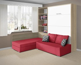 Nabytekmorava Sklápacia posteľ s pohovkou VS 21075 - 200x160 cm farba pohovky: Červená, Typ farebného prevedenia: Dub sonoma svetlý / dvere biele