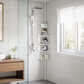 Nastaviteľná rohová polica do kúpeľne, 85-305 cm, biela