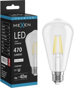Mexen Vintis, LED filamentová žiarovka E27, ST64, 4 W, neutrálna biela 4000K, číra, L152-E27-0440-00