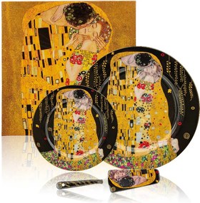HOME ELEMENTS Tortová súprava: tortový tanier, 6 x tanier, tortová lyžica, Klimt, Bozk tmavý