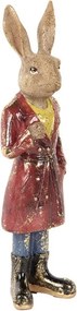 Dekorácia zajačik s červeným kabátom - 8*6*25 cm