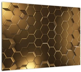Sklenený obraz - Zlaté hexagóny (70x50 cm)