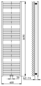 Aqualine Aqualine, TONDI vykurovacie teleso 600x1690 mm, stredové pripojenie, čierna matná, DT496T