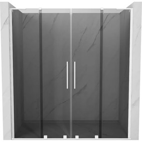 Mexen Velar L Duo, posuvné sprchové dvere do otvoru 200 cm, 8mm šedé sklo, biela matná, 871-200-003-42-20