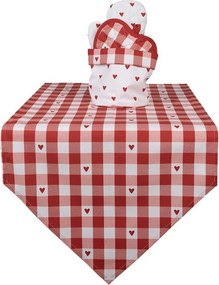Bielo-červený károvaný košík na pečivo so srdiečkami Love It - Ø 15*16 cm