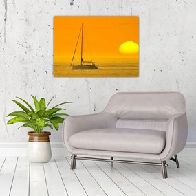 Sklenený obraz - Loďka uprostred mora (70x50 cm)